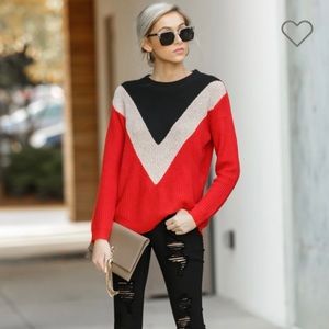 Catching Love Red Chevron Sweater